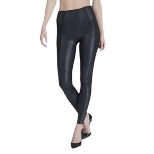 SPANX Women’s Black Faux Leather Hip-Zip Stretch‎ Slimming Leggings Small